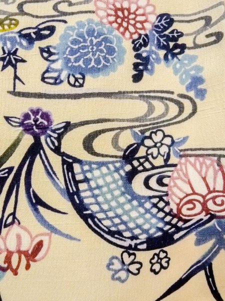 画像6: N1211D 女性用小紋  シルク(正絹) アイボリー, 菊 【中古】【USED】【リサイクル】 ★★★☆☆【N1211D】 (6)