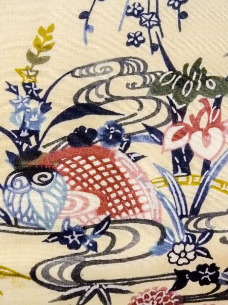 画像7: N1211D 女性用小紋  シルク(正絹) アイボリー, 菊 【中古】【USED】【リサイクル】 ★★★☆☆【N1211D】 (7)