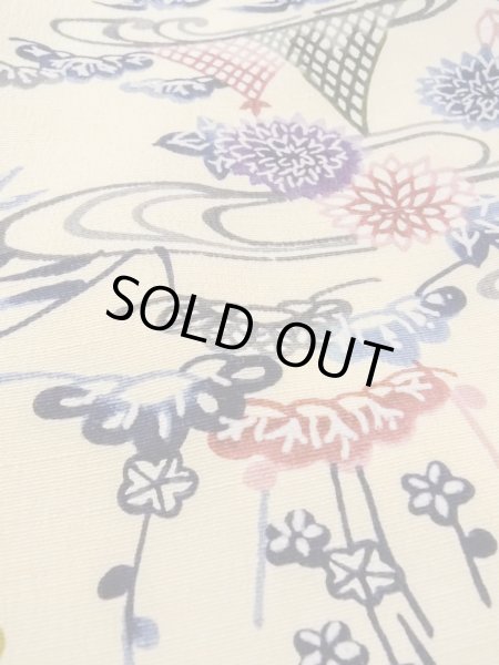 画像8: N1211D 女性用小紋  シルク（正絹） アイボリー, 菊 【中古】【USED】【リサイクル】 ★★★☆☆【N1211D】 (8)