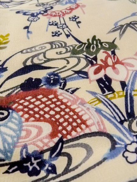 画像10: N1211D 女性用小紋  シルク(正絹) アイボリー, 菊 【中古】【USED】【リサイクル】 ★★★☆☆【N1211D】 (10)