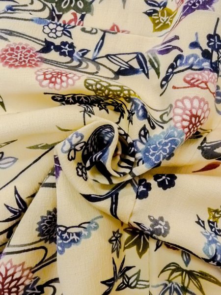 画像11: N1211D 女性用小紋  シルク(正絹) アイボリー, 菊 【中古】【USED】【リサイクル】 ★★★☆☆【N1211D】 (11)