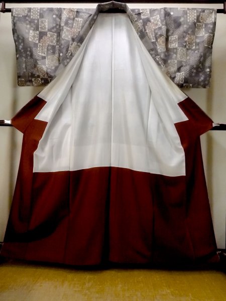 画像2: N1211F 女性用紬 染大島 シルク(正絹) 深いマルチカラー, もみじ 【中古】【USED】【リサイクル】 ★★★☆☆【N1211F】 (2)