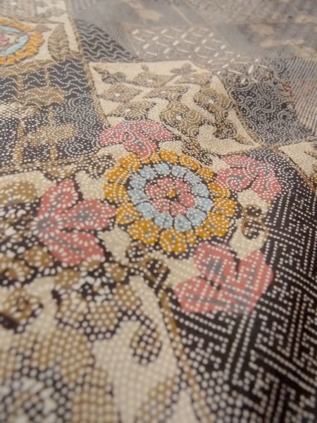 画像10: N1211F 女性用紬 染大島 シルク(正絹) 深いマルチカラー, もみじ 【中古】【USED】【リサイクル】 ★★★☆☆【N1211F】 (10)