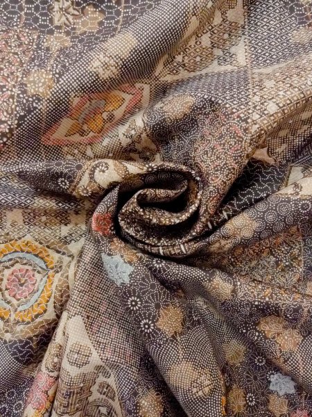 画像12: N1211F 女性用紬 染大島 シルク(正絹) 深いマルチカラー, もみじ 【中古】【USED】【リサイクル】 ★★★☆☆【N1211F】 (12)