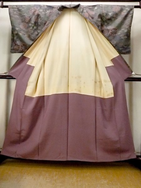 画像2: N1211G 女性用紬 大島紬 シルク(正絹) 深いマルチカラー, 菊 【中古】【USED】【リサイクル】 ★★★★☆【N1211G】 (2)