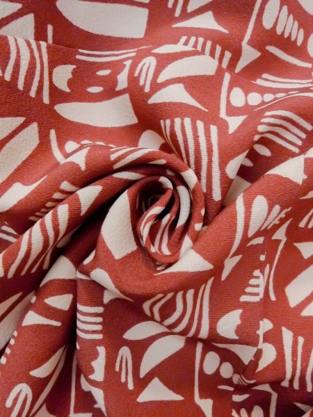 画像11: N1211H 女性用小紋  シルク(正絹) 灰色がかった赤色, 幾何学模様 【中古】【USED】【リサイクル】 ★★★☆☆【N1211H】 (11)