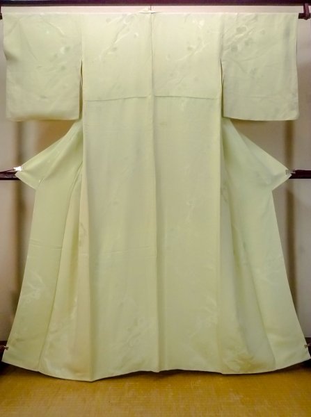 画像1: O0117R 女性用小紋  シルク（正絹） 薄い黄緑色,  【中古】【USED】【リサイクル】 ★★★☆☆【O0117R】 (1)