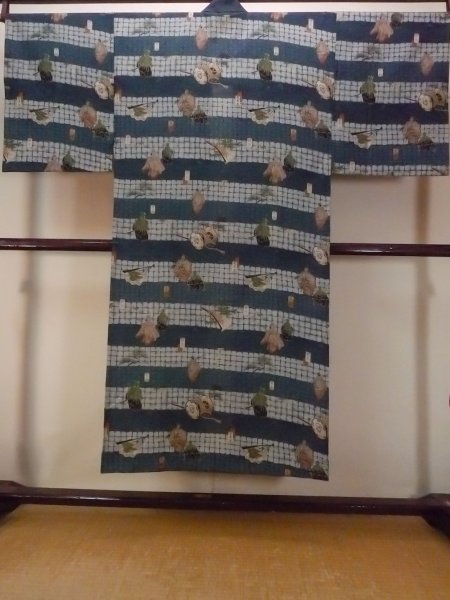 画像2: O0124A 男性用襦袢  ウール 藍, 松/松葉 【中古】【USED】【リサイクル】 ★☆☆☆☆【O0124A】 (2)