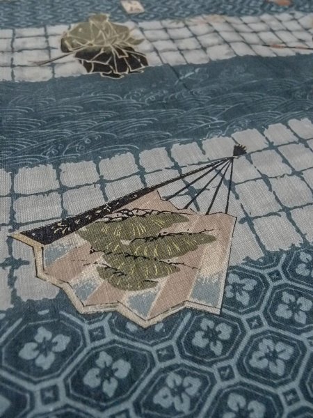 画像8: O0124A 男性用襦袢  ウール 藍, 松/松葉 【中古】【USED】【リサイクル】 ★☆☆☆☆【O0124A】 (8)