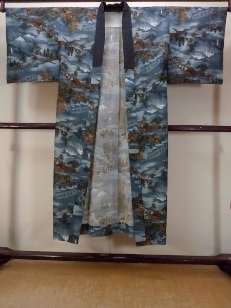画像1: O0124C 男性用襦袢  ウール 水色, 松/松葉 【中古】【USED】【リサイクル】 ★★☆☆☆【O0124C】 (1)