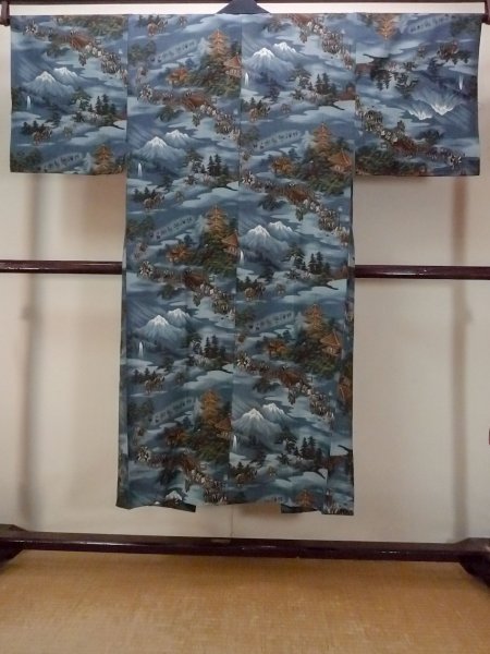 画像2: O0124C 男性用襦袢  ウール 水色, 松/松葉 【中古】【USED】【リサイクル】 ★★☆☆☆【O0124C】 (2)