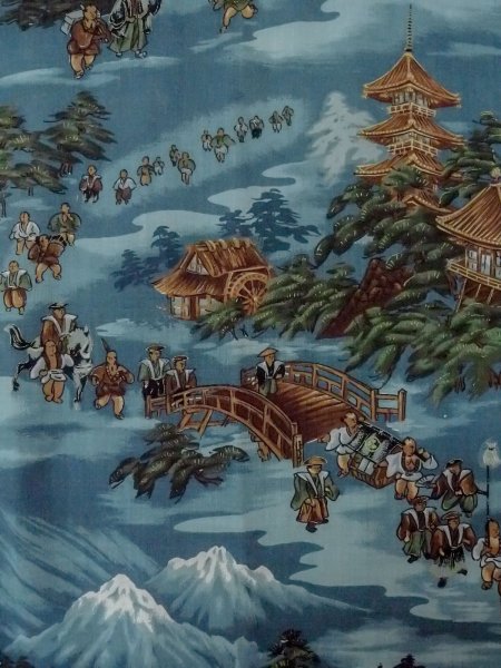 画像3: O0124C 男性用襦袢  ウール 水色, 松/松葉 【中古】【USED】【リサイクル】 ★★☆☆☆【O0124C】 (3)