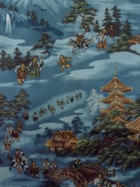 画像4: O0124C 男性用襦袢  ウール 水色, 松/松葉 【中古】【USED】【リサイクル】 ★★☆☆☆【O0124C】 (4)