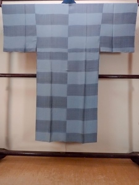 画像2: O0124F 男性用襦袢  シルク（正絹） 灰色, チェック柄 【中古】【USED】【リサイクル】 ★★★☆☆【O0124F】 (2)