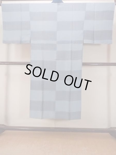 画像2: O0124F 男性用襦袢  シルク（正絹） 灰色, チェック柄 【中古】【USED】【リサイクル】 ★★★☆☆【O0124F】 (2)