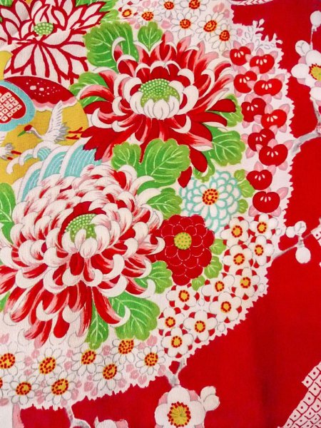 画像7: O0124O 女性用襦袢  シルク（正絹） 赤色, ぼたん 【中古】【USED】【リサイクル】 ★★☆☆☆【O0124O】 (7)