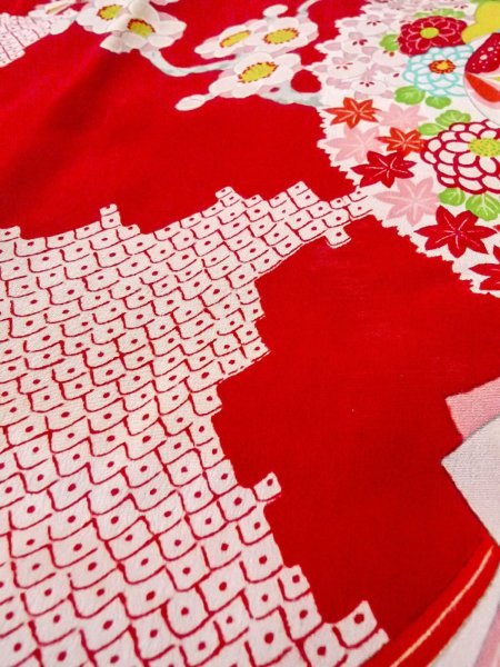 画像8: O0124O 女性用襦袢  シルク（正絹） 赤色, ぼたん 【中古】【USED】【リサイクル】 ★★☆☆☆【O0124O】 (8)