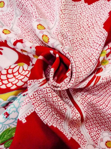 画像11: O0124O 女性用襦袢  シルク（正絹） 赤色, ぼたん 【中古】【USED】【リサイクル】 ★★☆☆☆【O0124O】 (11)