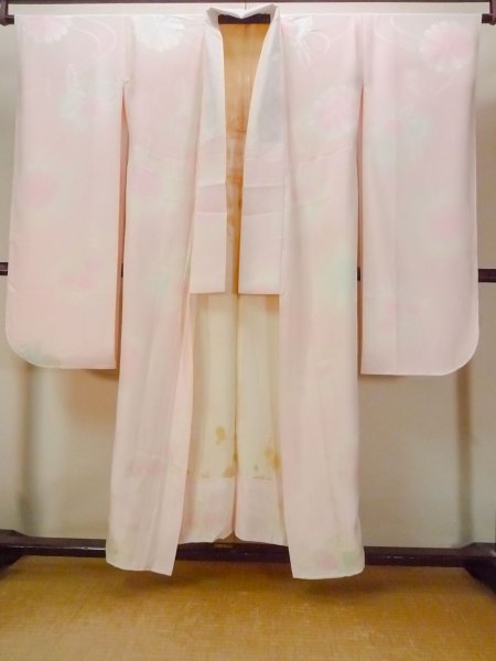 画像1: O0124U 女性用襦袢  シルク（正絹） 淡い桃色, 花 【中古】【USED】【リサイクル】 ★☆☆☆☆【O0124U】 (1)