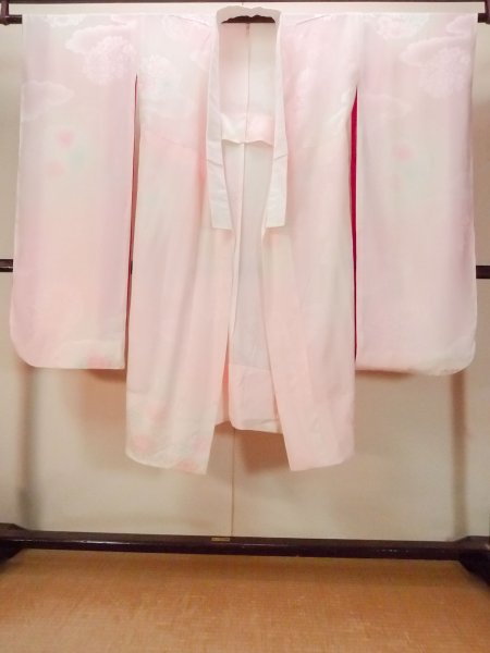 画像1: O0124X 女性用襦袢  シルク（正絹） 淡い桃色,  【中古】【USED】【リサイクル】 ★★★☆☆【O0124X】 (1)
