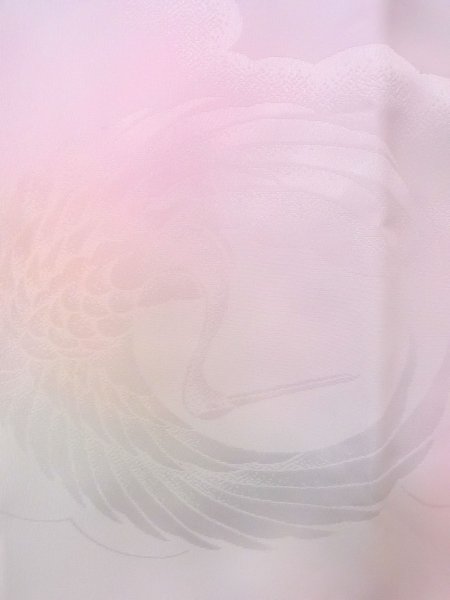 画像6: O0124Y 女性用襦袢  シルク（正絹） 淡い桃色, 鶴 【中古】【USED】【リサイクル】 ★★★☆☆【O0124Y】 (6)