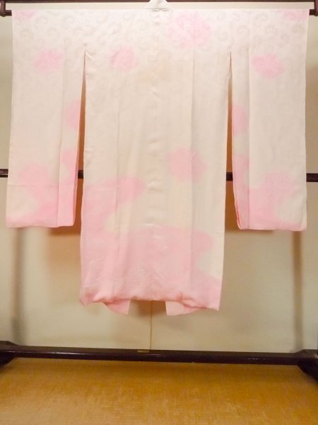 画像2: O0125A 女性用襦袢  シルク（正絹） アイボリー, 花 【中古】【USED】【リサイクル】 ★★☆☆☆【O0125A】 (2)