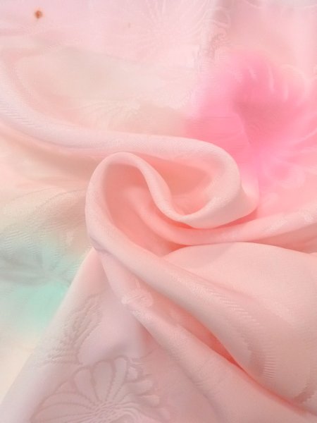 画像11: O0125D 女性用襦袢  シルク（正絹） 淡い桃色, 菊 【中古】【USED】【リサイクル】 ★★★☆☆【O0125D】 (11)