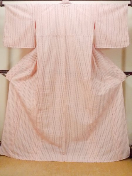 画像1: O0125E 女性用単衣  化繊 白, 麻の葉 【中古】【USED】【リサイクル】 ★★★★☆【O0125E】 (1)