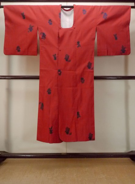画像1: O0131B 女性用道行  化繊 赤色, 童子 【中古】【USED】【リサイクル】 ★★★★☆【O0131B】 (1)