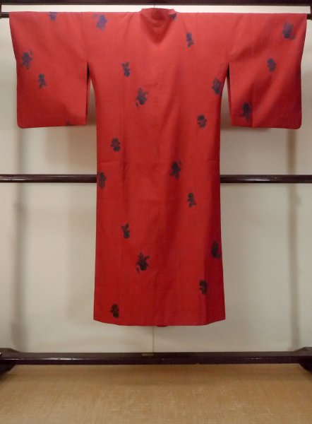 画像2: O0131B 女性用道行  化繊 赤色, 童子 【中古】【USED】【リサイクル】 ★★★★☆【O0131B】 (2)