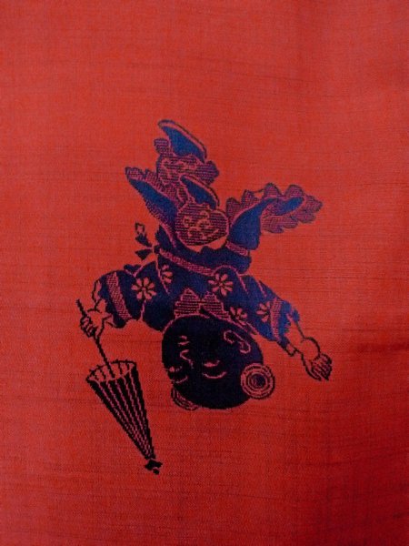 画像5: O0131B 女性用道行  化繊 赤色, 童子 【中古】【USED】【リサイクル】 ★★★★☆【O0131B】 (5)