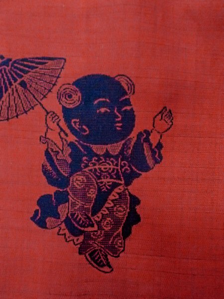 画像6: O0131B 女性用道行  化繊 赤色, 童子 【中古】【USED】【リサイクル】 ★★★★☆【O0131B】 (6)