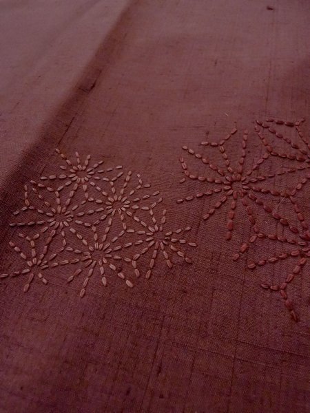 画像8: O0131F 女性用道中着  シルク（正絹） 淡いえんじ, 麻の葉 【中古】【USED】【リサイクル】 ★★★☆☆【O0131F】 (8)