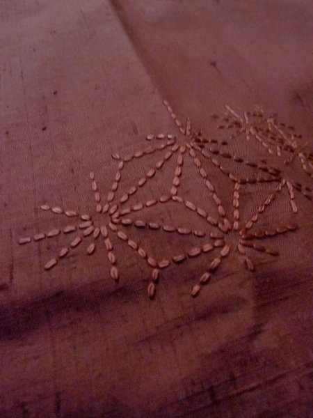 画像9: O0131F 女性用道中着  シルク（正絹） 淡いえんじ, 麻の葉 【中古】【USED】【リサイクル】 ★★★☆☆【O0131F】 (9)