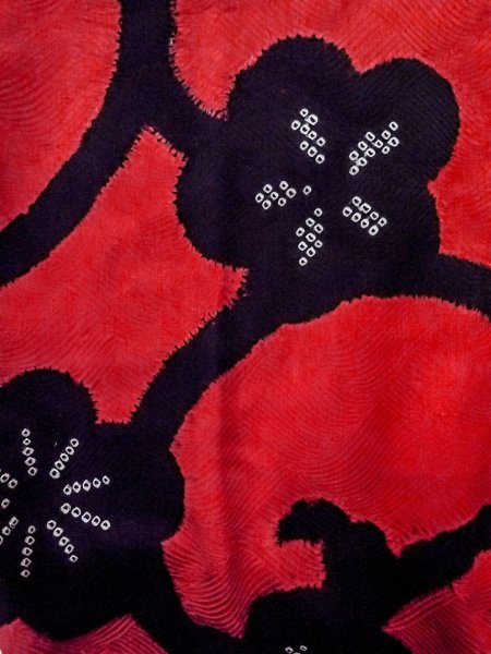 画像3: O0131G 女性用道中着  シルク（正絹） 鮮やか赤色, 花 【中古】【USED】【リサイクル】 ★★★☆☆【O0131G】 (3)