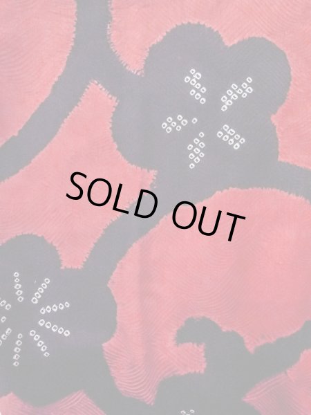 画像3: O0131G 女性用道中着  シルク（正絹） 鮮やか赤色, 花 【中古】【USED】【リサイクル】 ★★★☆☆【O0131G】 (3)