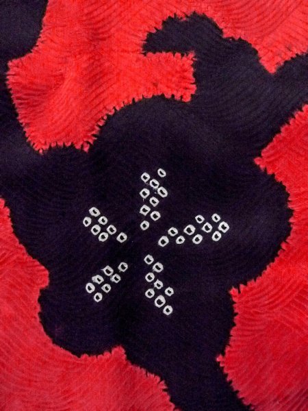 画像5: O0131G 女性用道中着  シルク（正絹） 鮮やか赤色, 花 【中古】【USED】【リサイクル】 ★★★☆☆【O0131G】 (5)