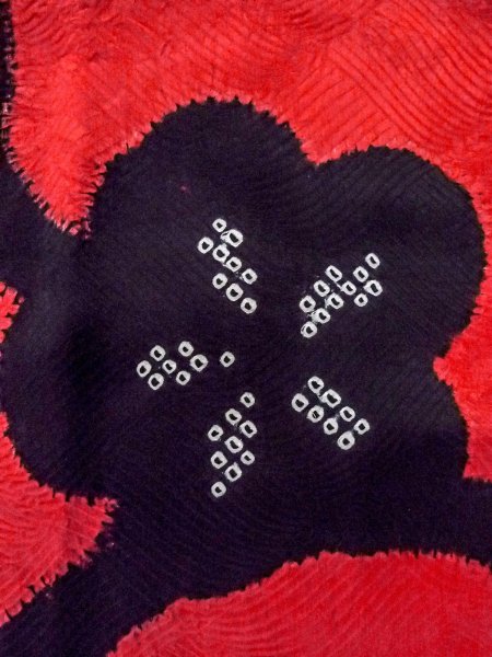 画像6: O0131G 女性用道中着  シルク（正絹） 鮮やか赤色, 花 【中古】【USED】【リサイクル】 ★★★☆☆【O0131G】 (6)