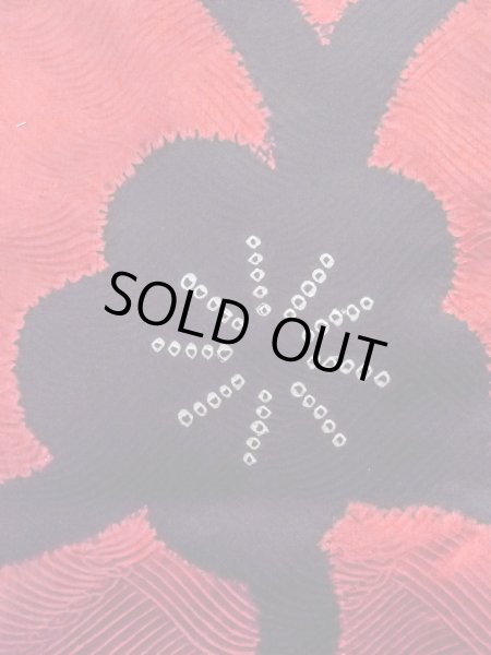 画像7: O0131G 女性用道中着  シルク（正絹） 鮮やか赤色, 花 【中古】【USED】【リサイクル】 ★★★☆☆【O0131G】 (7)