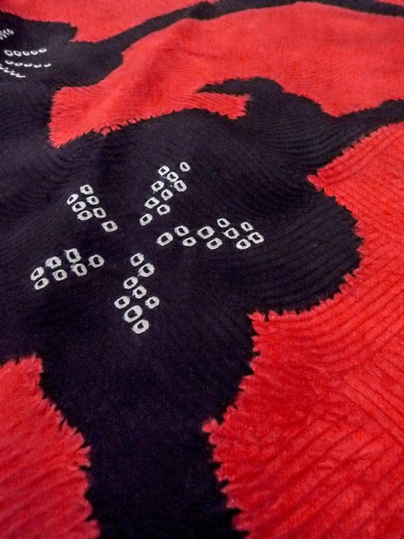 画像8: O0131G 女性用道中着  シルク（正絹） 鮮やか赤色, 花 【中古】【USED】【リサイクル】 ★★★☆☆【O0131G】 (8)