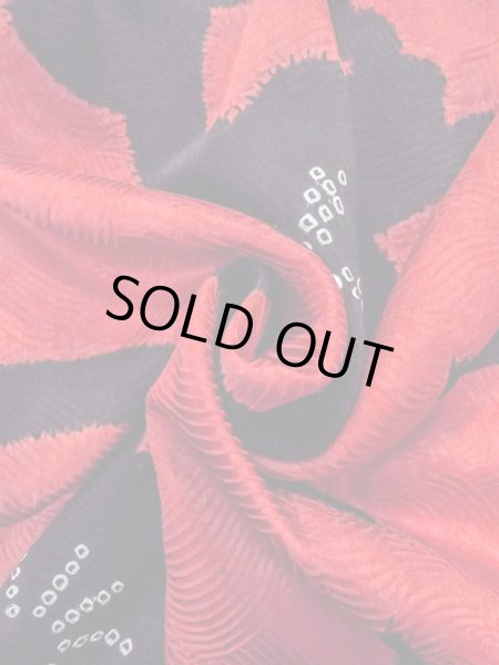 画像12: O0131G 女性用道中着  シルク（正絹） 鮮やか赤色, 花 【中古】【USED】【リサイクル】 ★★★☆☆【O0131G】 (12)