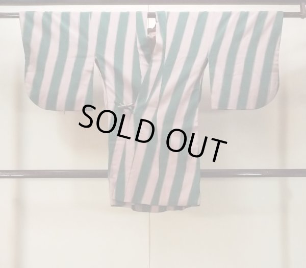 画像1: O0131H 女性用道中着  シルク（正絹） 淡い灰色がかった桃色, 縞 【中古】【USED】【リサイクル】 ★☆☆☆☆【O0131H】 (1)