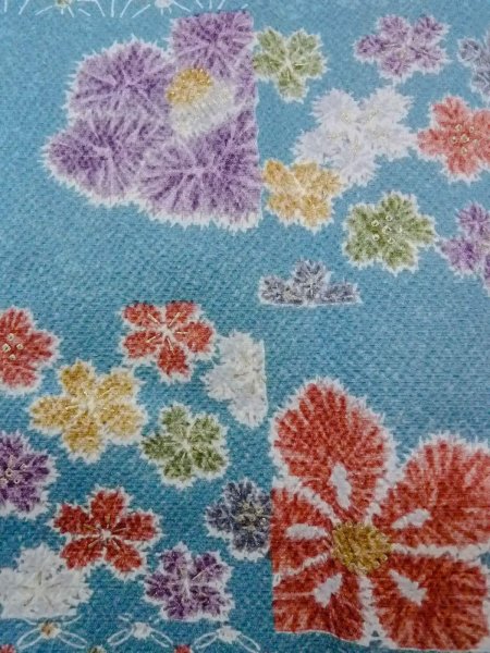 画像5: O0131I 女性用道行  シルク（正絹） 水色, 花 【中古】【USED】【リサイクル】 ★★★★☆【O0131I】 (5)