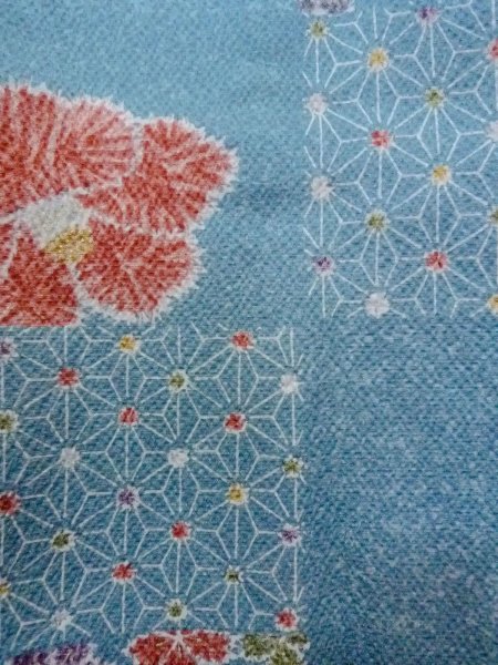 画像6: O0131I 女性用道行  シルク（正絹） 水色, 花 【中古】【USED】【リサイクル】 ★★★★☆【O0131I】 (6)