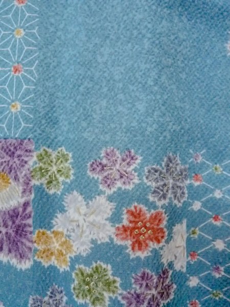 画像7: O0131I 女性用道行  シルク（正絹） 水色, 花 【中古】【USED】【リサイクル】 ★★★★☆【O0131I】 (7)