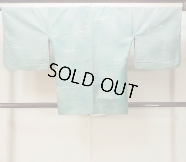 画像2: O0131K 女性用道中着  シルク（正絹） 灰色がかった水色, 抽象的模様 【中古】【USED】【リサイクル】 ★★★☆☆【O0131K】 (2)