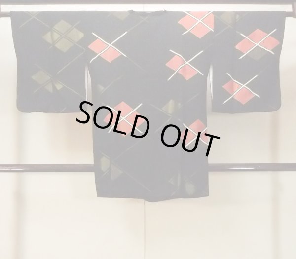 画像2: O0131N 女性用道行  シルク（正絹） 黒, 菱 【中古】【USED】【リサイクル】 ★★★★☆【O0131N】 (2)