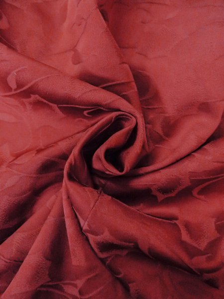 画像12: O0131Q 女性用道行  シルク（正絹） えんじ, 花 【中古】【USED】【リサイクル】 ★★★☆☆【O0131Q】 (12)