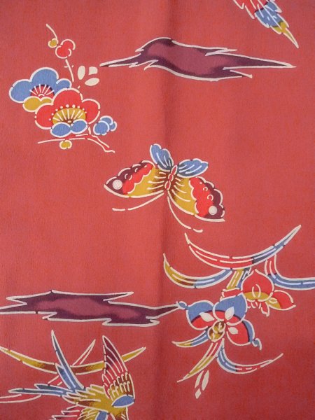 画像3: O0131R 女性用道行  シルク（正絹） 灰色がかった珊瑚色, 梅 【中古】【USED】【リサイクル】 ★★★★☆【O0131R】 (3)