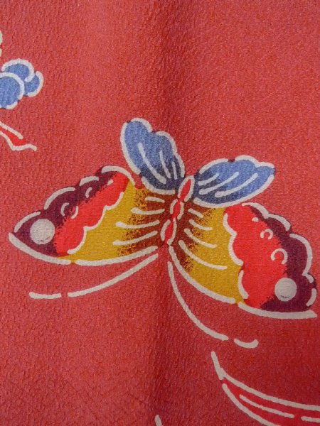 画像7: O0131R 女性用道行  シルク（正絹） 灰色がかった珊瑚色, 梅 【中古】【USED】【リサイクル】 ★★★★☆【O0131R】 (7)